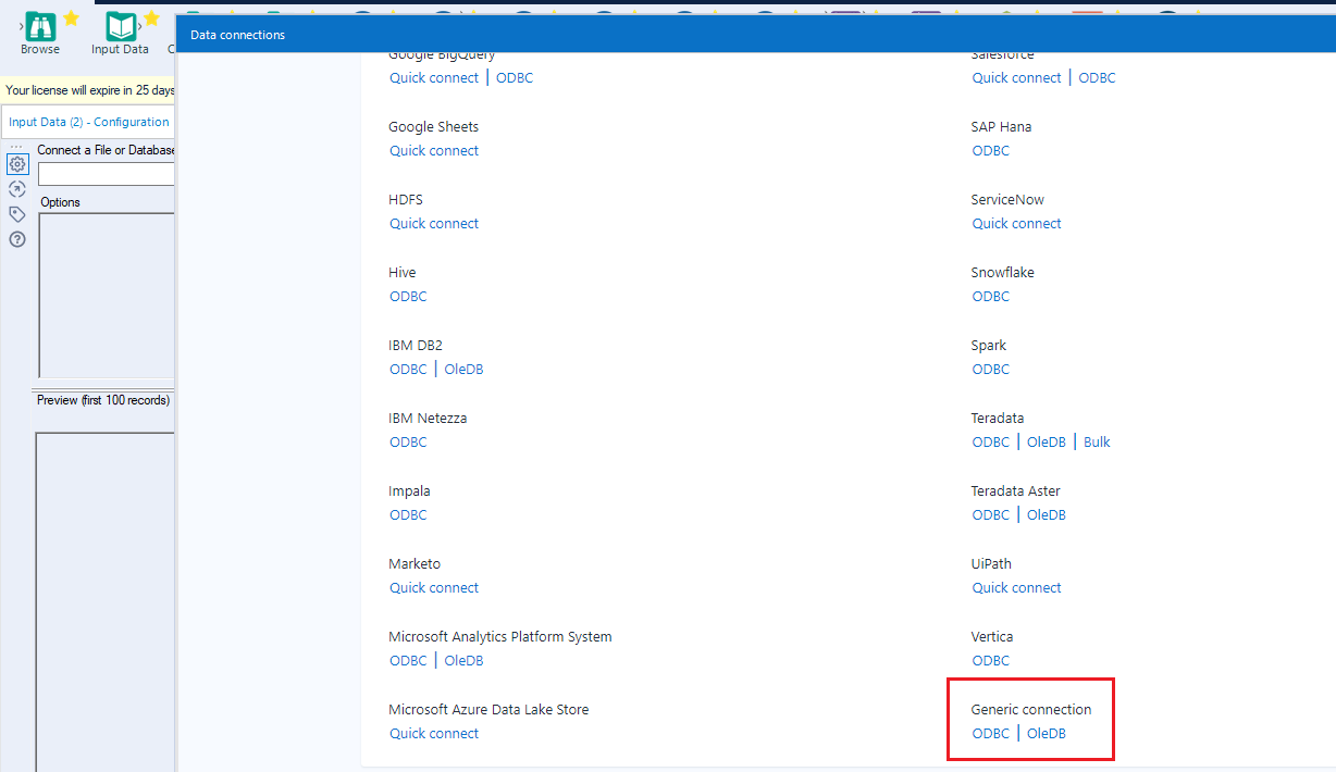 Select the configured DSN.